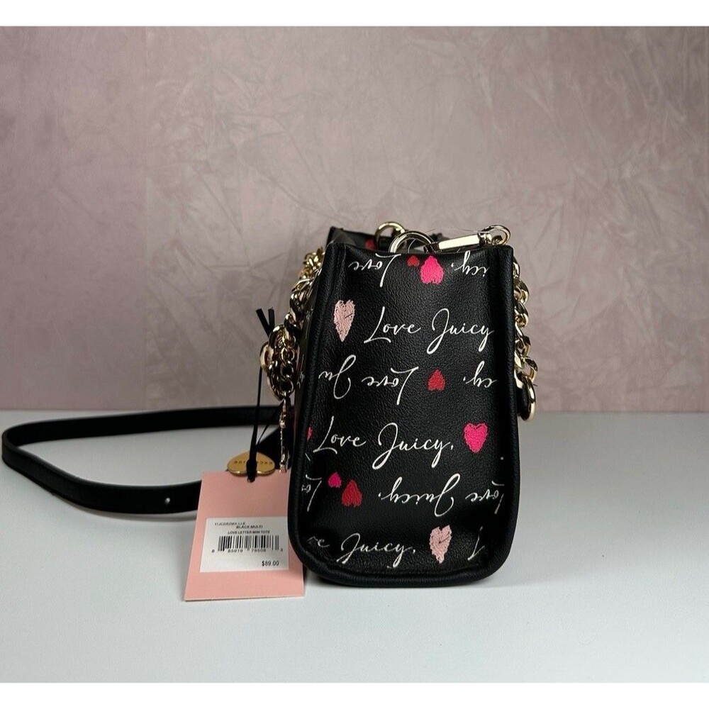 Juicy Couture Love Letter Mini Tote Purse & Wallet Set Black NWT Y2K Style - Picture 5 of 15